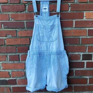 Pinstriped Short Overalls